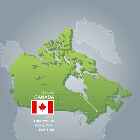 Canada 3d map with information of area and population of the country.のイラスト素材