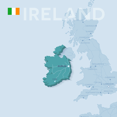 Map of cities and roads in Ireland.のイラスト素材