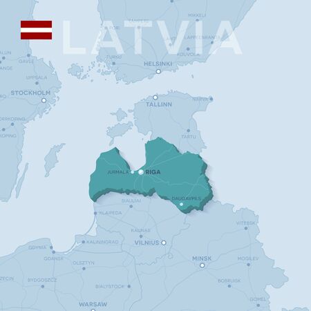 Map of cities and roads in Latvia.のイラスト素材