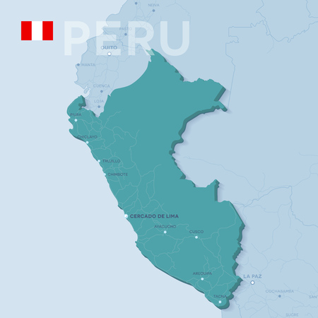 3d verctor map of cities and roads in South America. Peru and its neighbors.のイラスト素材
