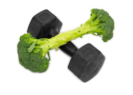 Dumbell made of Broccoli on white background の写真素材