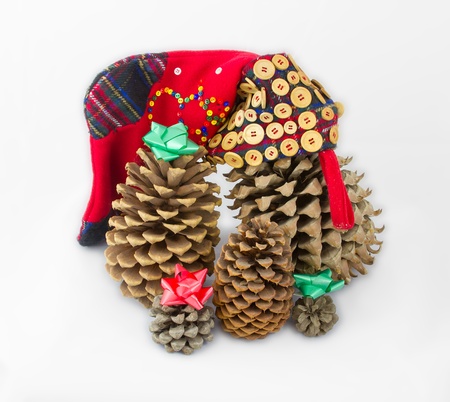 Pine cones decorated for Cristmasの写真素材
