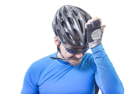 Adult bicyclist in frustration.