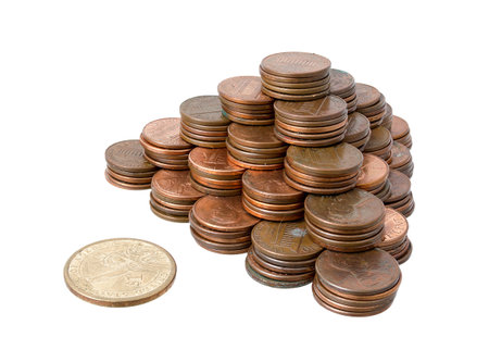 Stack of pennies isolated on white background 