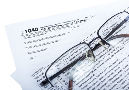 American federal tax form 1040 isolated on white の写真素材