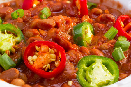 Cooked pinto beans with jalapeno peppers and green onion.の写真素材