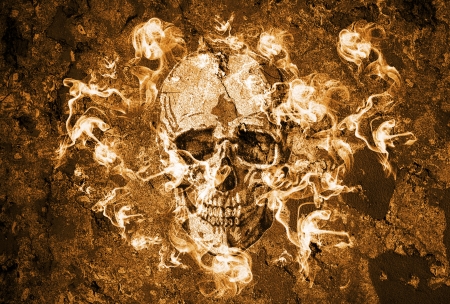Halloween background with grunge wall and skullの写真素材