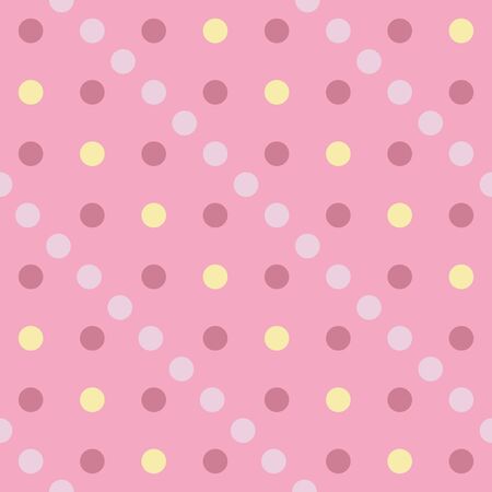 Vector seamless pattern pastel rainbow with yellow, pink, purple polka dots and pink background. Perfect for fabric, scrapbooking, wallpaper projects.のイラスト素材