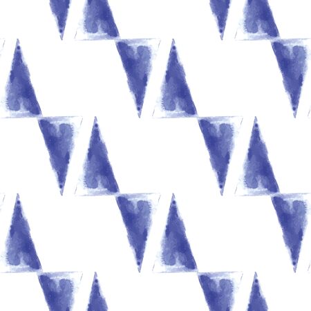 Vector seamless pattern ethnic indigo watercolor with blue triangles and white background.のイラスト素材
