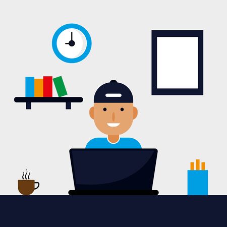 Illustration working at home vectorのイラスト素材