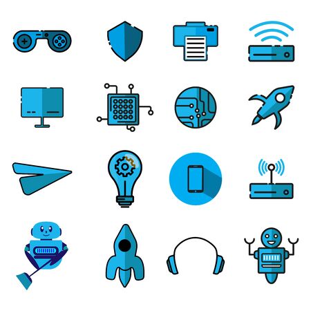 Set vector line icons in flat design technology Collection modern infographic pictogram. Design template vectorのイラスト素材