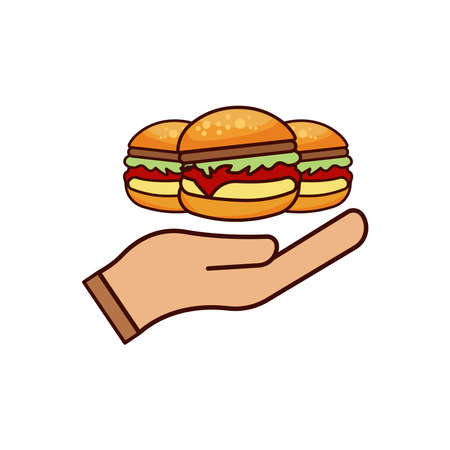 Delicious burger flat icon and hand icon. Design template vectorのイラスト素材