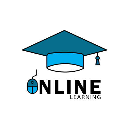 Online learning flat symbol with writing. Design template vectorのイラスト素材