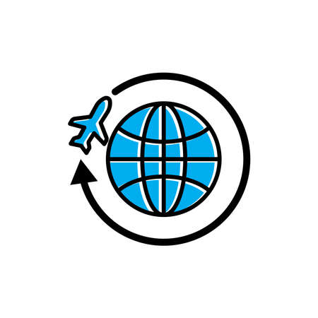 Earth and airplane flat icons. tour and travel symbol. Design template vectorのイラスト素材