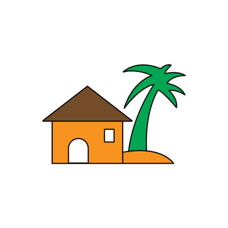 Building and tree palm flat icon. icon for holiday. Design template vectorのイラスト素材