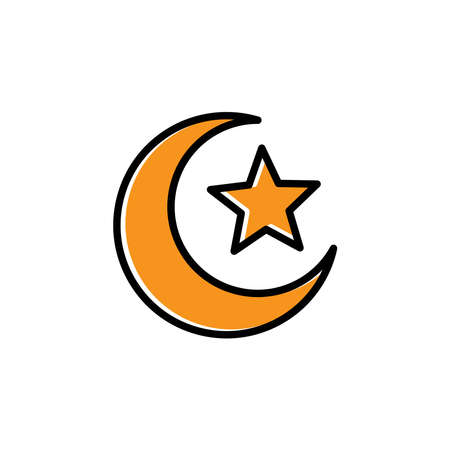 Crescent moon and star flat symbol. Design template vectorのイラスト素材