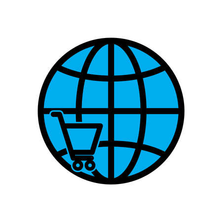 Online shopping flat icon. Shopping cart icon and earth. Design template vectorのイラスト素材