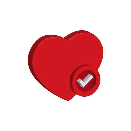 Heart icon 3d with check mark. Design vector illustrationのイラスト素材