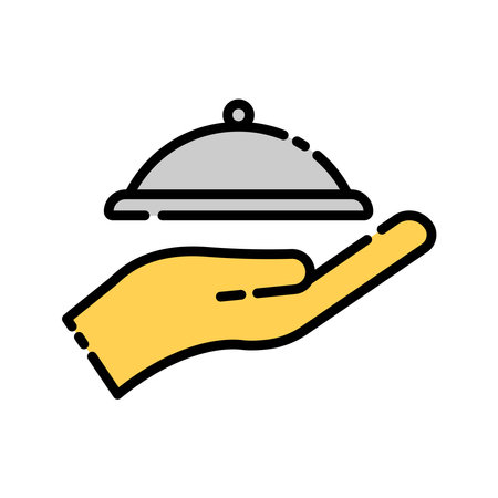 Restaurant lineal color icon. Cloche icon, food, kitchen with hand icon. simple design editable. Design template vectorのイラスト素材