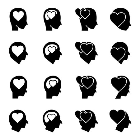 Head with heart icon set. In love symbol. simple design editable. Design template vectorのイラスト素材