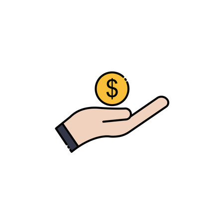 Hand lineal color icon with money. save money icon, invest finance, hand holding dollar. Internet concept symbol for website button or mobile app. simple design editable. Design template vectorのイラスト素材