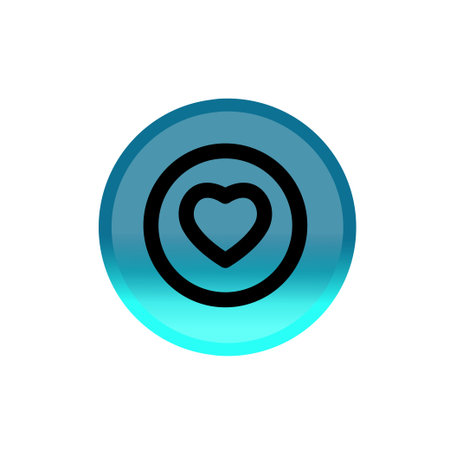 Favorite button icon. blue round button with heart. Editable stroke. Simple illustration mobile...
