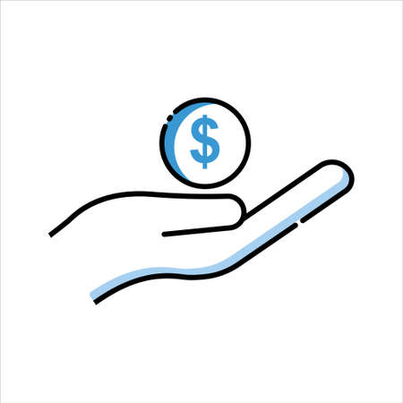 hand icon with dollar. charity symbol, donation. Two Tone line colored Design. the icon can be used for application icon, web icon, infographics. Editable stroke. Design template vectorのイラスト素材