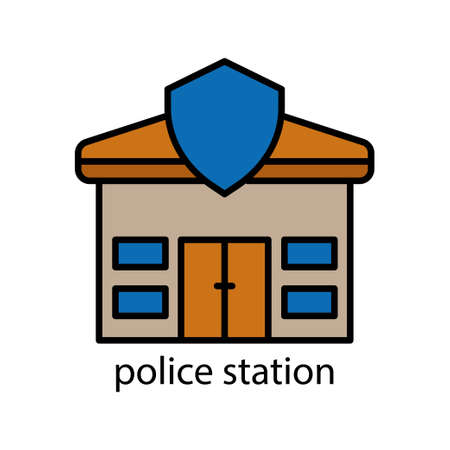 Police station lineal color icon. Editable stroke. Design template vectorの写真素材