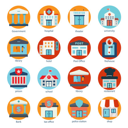 Building flat icon set. the icon can be used for application icon, web icon, infographics. Editable stroke. Design template vectorのイラスト素材