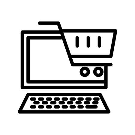 Online marketing line icon. laptops and shopping carts. simple illustration. Editable stroke. Design template vectorのイラスト素材