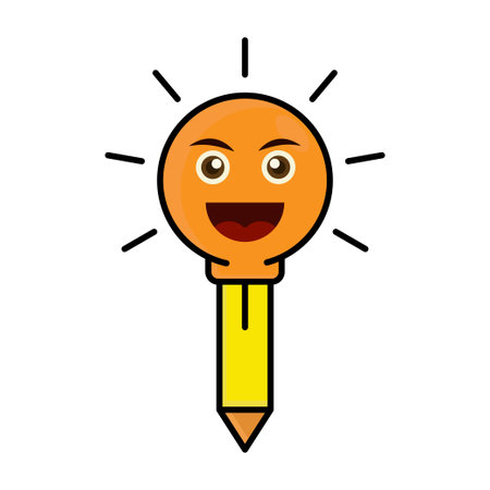 Education idea cartoon character. light bulb and pencil. suitable for education illustration. design template vectorのイラスト素材