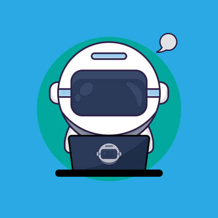 Astronaut in front of laptop. cartoon character illustration flat design. suitable for business illustration, Prints design. design template vectorのイラスト素材