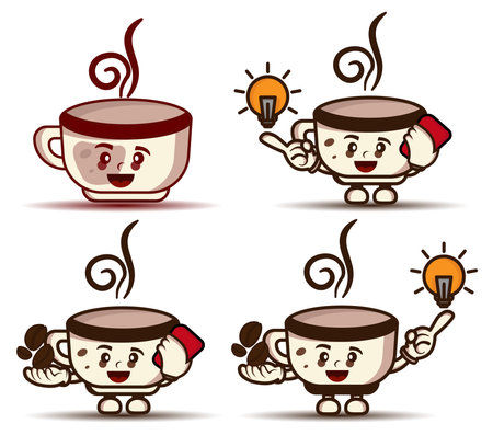 Illustration cute coffee cup cartoon character. illustration flat style. Suitable for coffee product promotion, prints design, children book, children t shirt etc. design template vectorのイラスト素材