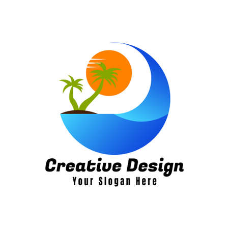 Beach logo and tree icon design template. Design illustration vectorのイラスト素材