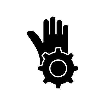 Hand icon with gear. stop. suitable for stop repair symbol, setting . solid icon style. simple design editable. Design template vectorのイラスト素材