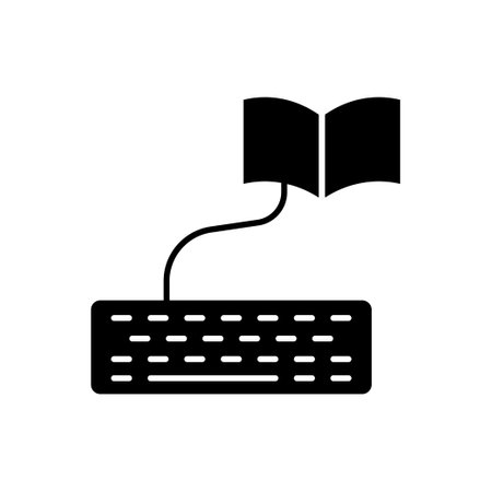 vector icon Input data online. keyboard, open book. Solid icon style, glyph. Simple design illustration editableのイラスト素材
