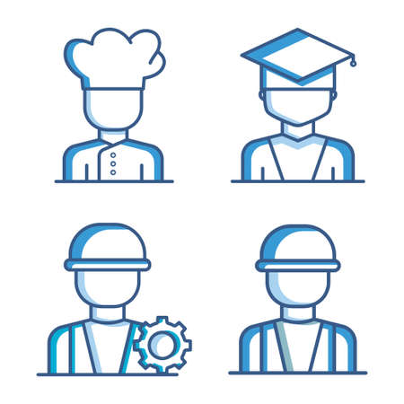 Profession set icon, job. Contains such icons as chef, teacher, Mechanic service. Two tone icon style. Simple design editableのイラスト素材