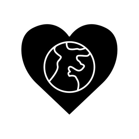 Earth icon in heart. icon related to charity, International day of charity. Glyph icon style, solid. Simple design editableのイラスト素材