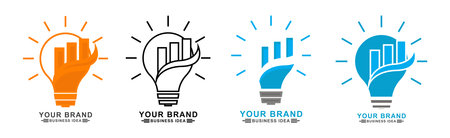 Business logo icon set illustration. contains light bulb icon and growing graphic icon. Simple design editableのイラスト素材