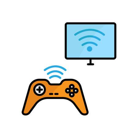 Joystick icon illustration with monitor and signal. icon related to smart device. lineal color icon style. Simple design editableのイラスト素材