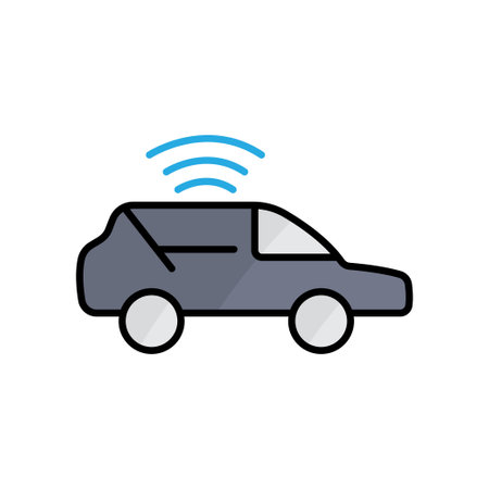 Car icon illustration with signal. icon related to smart device. lineal color icon style. Simple design editableのイラスト素材