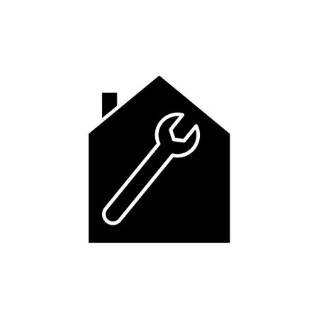 House glyph icon illustration with wrench. suitable for automotive workshop icon. icon illustration related repair, maintenance. Simple vector design editableのイラスト素材