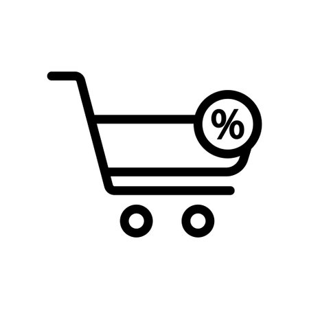 Trolley line icon illustration with percent. suitable for discount icon. icon related to e-commerce. Simple vector design editable. Pixel perfect at 32 x 32のイラスト素材