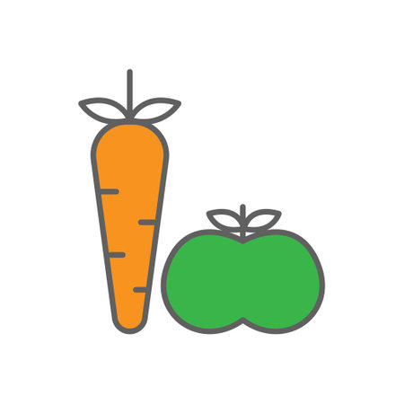 Apples and carrots icon illustration. suitable for healthy food. Two tone icon style. icon related to fitness. Simple vector design editableのイラスト素材
