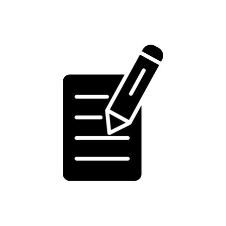 Pencil icon illustration with notes. suitable for contract icon. glyph icon style. icon related to construction. Simple vector design editable.のイラスト素材