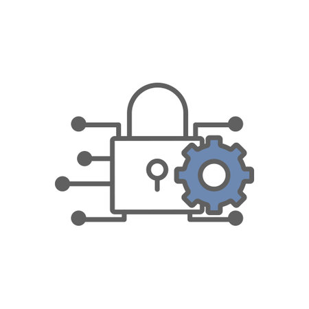 Padlock icon Illustration with gear. maintenance cyber security. icon related to developer. Two tone icon style. suitable for apps, websites, mobile apps. Simple vector design editableのイラスト素材