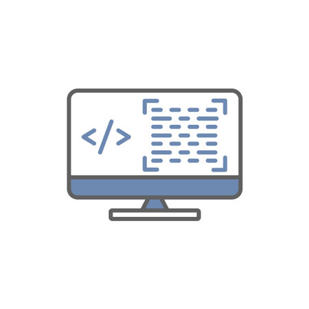 Monitor screen icon illustration with coding, programing editor. icon related to developer. Two tone...