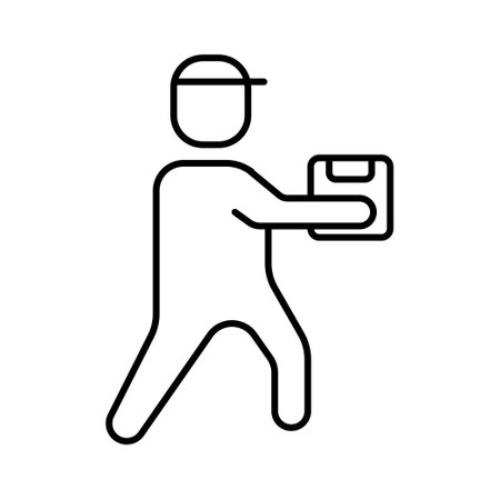Illustration icon of a person carrying an order. suitable for fast shipping icon. icon related to logistic, delivery. Line icon style. Simple vector design editableのイラスト素材