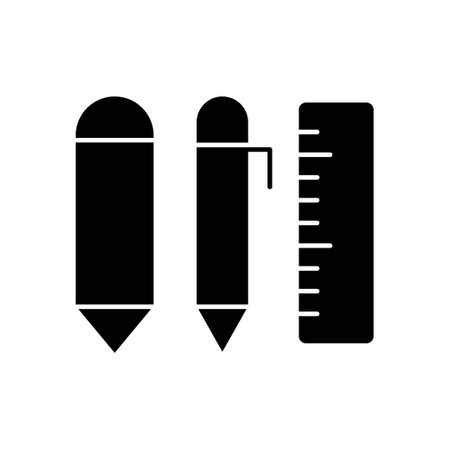 Pencil icon, pen and ruler. glyph related to education. line icon style. Simple vector design editableのイラスト素材