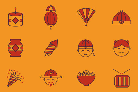 Lunar new year illustration icon set. flat icon style. Simple vector design editableのイラスト素材